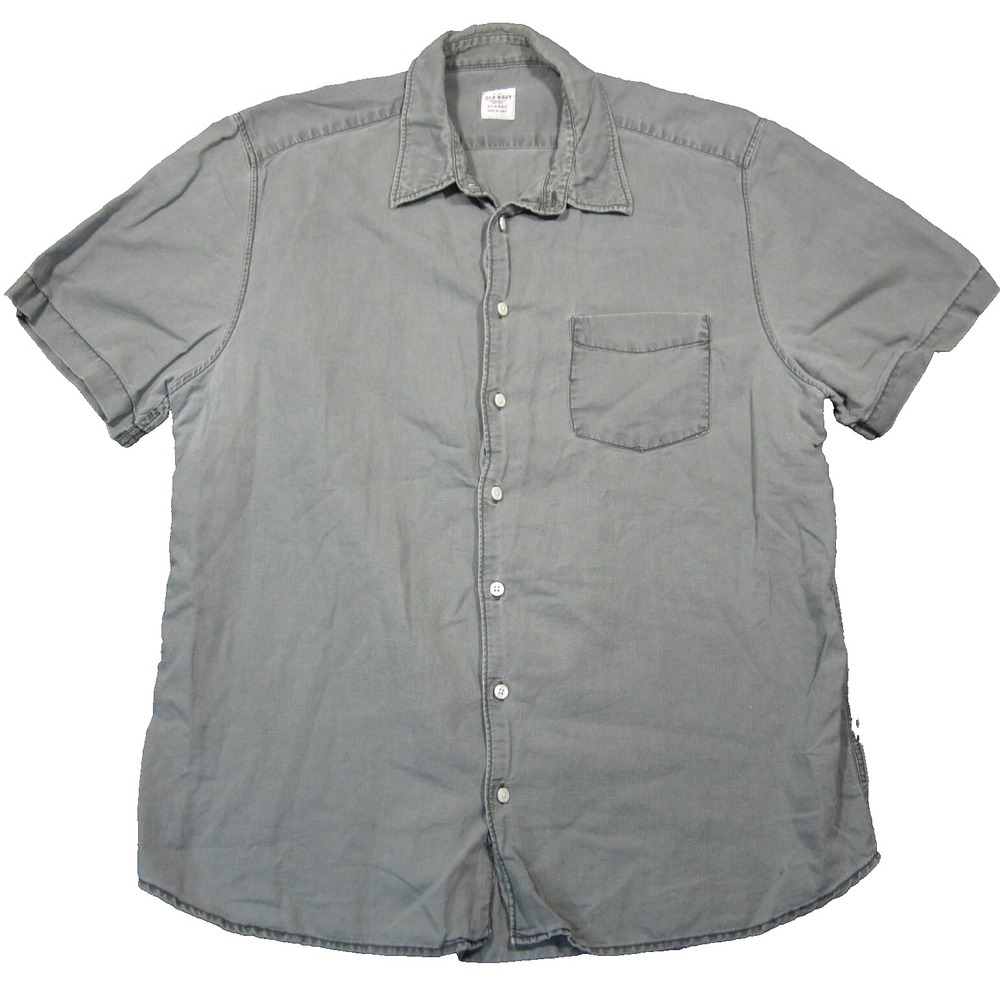 Vtg Old Navy Linen Blend‎ Button Down Shirt XL Sage Green Distressed Grunge 90s